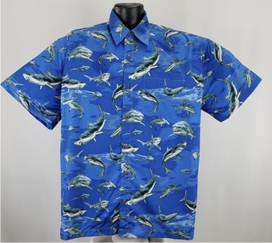 Shark Hawaiian shirt- Made in USA- 100% Cotton